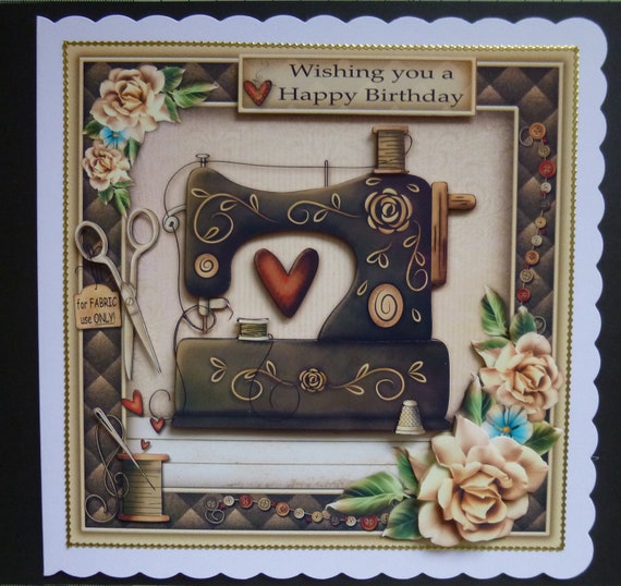Sewing Machine Birthday Card Female Personalised 3d Decoupage Etsy