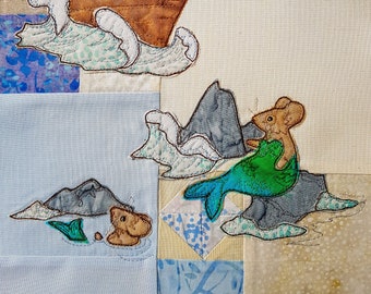 PDF pattern for Captain Harry Elm  pirate Block Mermaid Mermouse quilt raw edge applique tutorial free motion embroidery