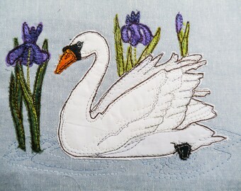 PDF pattern for Swan with iris raw edge applique tutorial free motion embroidery