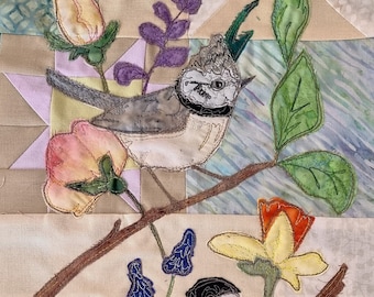 Pattern pattern for A Year of flowers for Foxy  block 3 quilt birds spring summer free motion embroidery applique raw edge