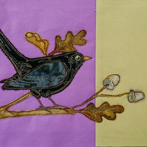 PDF pattern for Winter Blackbird raw edge applique tutorial free motion embroidery