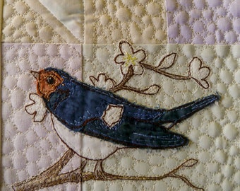 Printed pattern for Rainbow Sherbet Border panel 3 mice, swallow, flowers, bat free motion embroidery patchwork