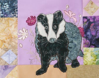 PDF pattern for Block of the month 7 badger and linnets elderberries cosmos raw edge applique tutorial free motion embroidery