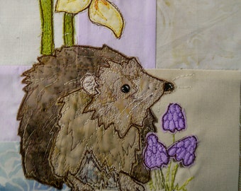 Printed pattern for Ellie's rainbow quilt part 1 hedgehog and daffodils  raw edge applique tutorial free motion embroidery