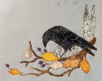 Printed pattern for crow panel raw edge applique tutorial free motion embroidery