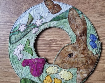 Printed pattern for Spring Hare Wreath 8"  with Printed pattern raw edge applique tutorial free motion embroidery