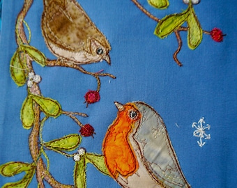 PDF pattern for Winter Wren and Robin raw edge applique tutorial free motion embroidery