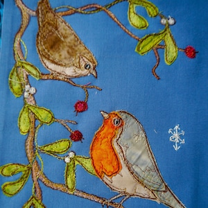 PDF pattern for Winter Wren and Robin raw edge applique tutorial free motion embroidery