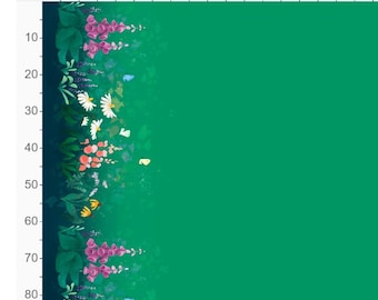 Dressmaking fabric Flower green garden border fabric linen jersey cotton