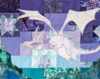 PDF pattern for ~"Dragon Flight" quilt raw edge applique tutorial free motion embroidery