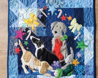 PDF pattern for Christmas dogs wall hanging applique raw edge free motion