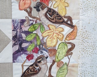 Printed pattern Autumn wreath BOM Month Sparrows (right border)