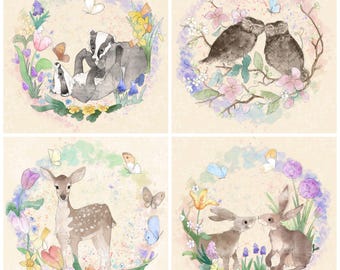 Set of bohemian spring printed panel set one of each design printed panel on quilting cotton 30.5 by 30.5 cms