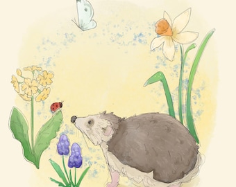 Pre -order spring hedgehog printed panel 30.5 by 30.5 cms