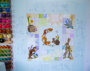 Full Printed pattern for Ellie's rainbow quilt parts 1 to 7 raw edge applique tutorial free motion embroidery