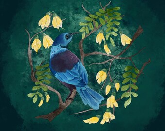 Tui bird new zealand printed panel on quilting cotton 30. 5by 30.5 cms