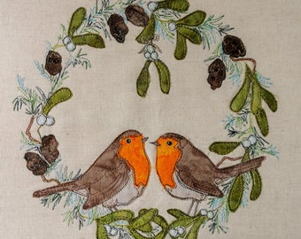 Printed pattern for "Country Sweethearts" winter robins raw edge applique tutorial free motion embroidery