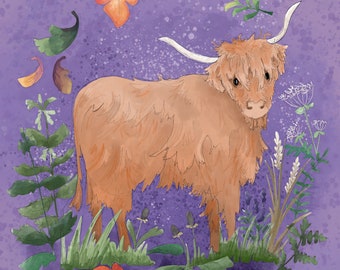 Pre -order highland cow printed panel on quilting cotton 30.5 by 30.5 cms