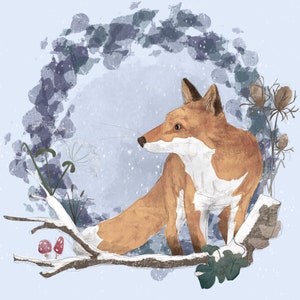 Pre-order Fabric panel fox on light blue 30cm square quilting cotton