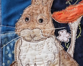 Printed pattern for Autumn Forage  block 4 quilt rabbit free motion embroidery applique raw edge