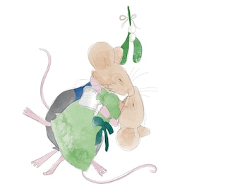 Repositionable fabric wall sticker mistletoe mice christmas