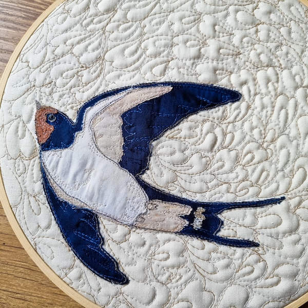 PDF pattern for flying swallow raw edge applique tutorial free motion embroidery