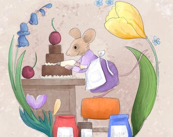 Pre-order Florrie making a black forest gateau printed panel on quilting cotton 30.5 by 30.5 cms