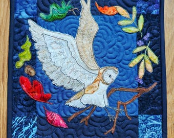 Printed pattern for  "autumn owl" quilt raw edge applique tutorial free motion embroidery