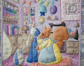 Original art for sale 'sewing room' 18 by 18" Wall hanging embroidered textile art