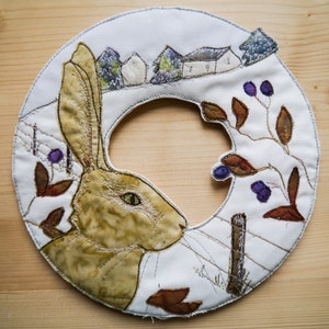 PDF pattern for Winter Hare Wreath 8"  with Printed pattern raw edge applique tutorial free motion embroidery