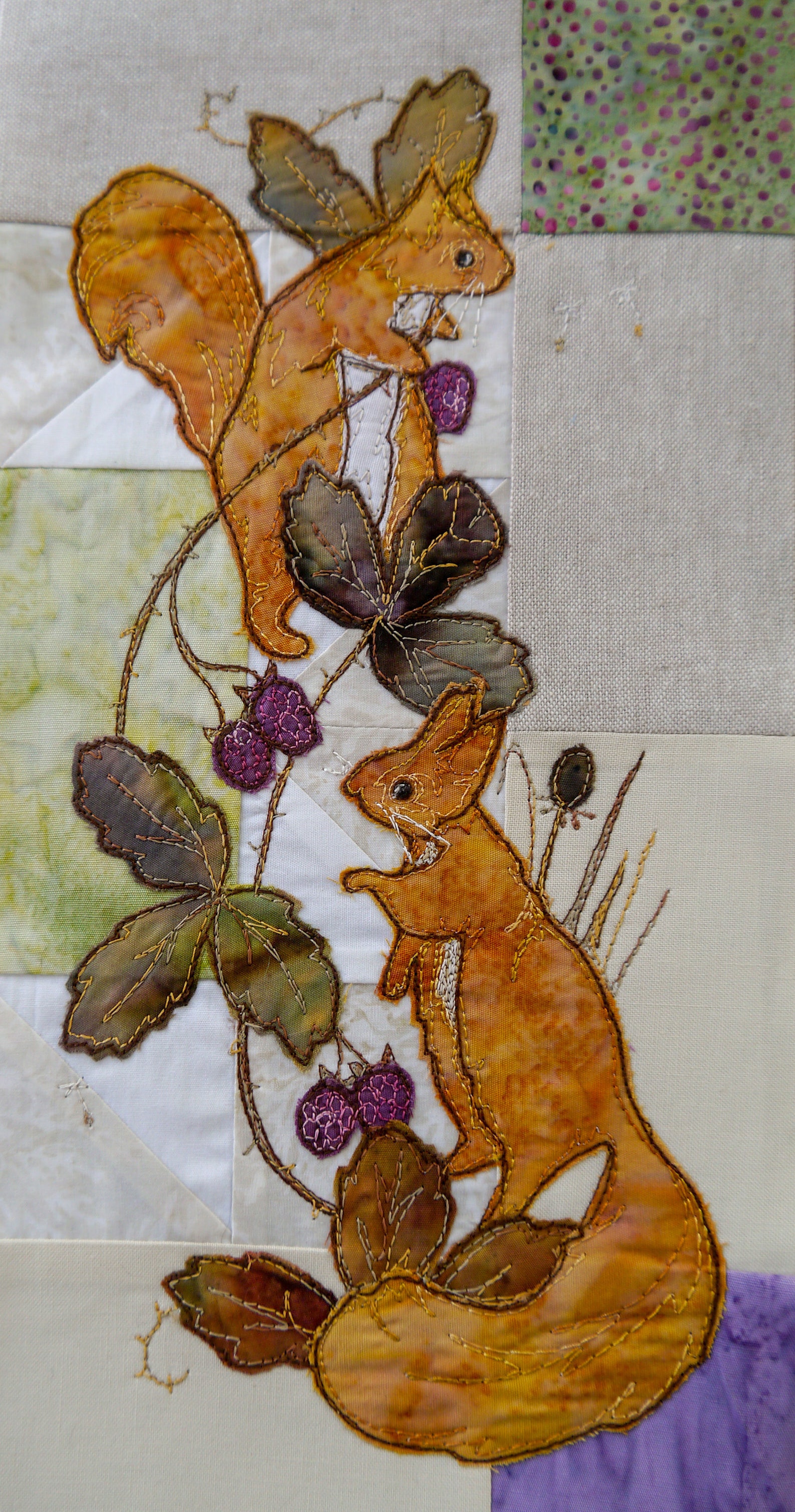 Squirrel Applique Block Pattern PDF Pattern for Highlands Quilt Block 2 Squirrels and Blackberries Raw ...