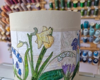 Finished  spring flower lampshade raw edge applique free motion embroidery