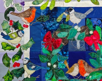 Fabric & Printed pattern for 'christmas home' quilt raw edge applique tutorial free motion embroidery