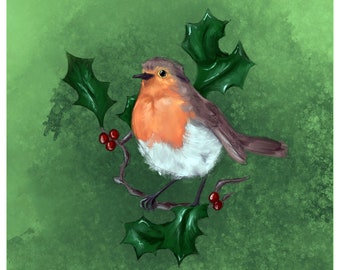 Robin printed panel 30cm square on cotton