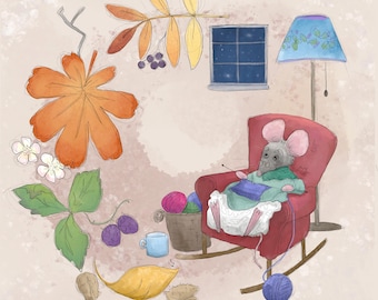 Pre -order sally the shrew printed panel late summer time 30.5 by 30.5 cms knitting