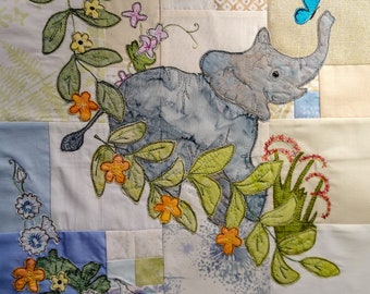 PDF pattern for Circle of Life BOM Month 3 Africa baby elephant butterflies