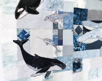 Full kit In the Deep  Block of the month applique Whale ocean