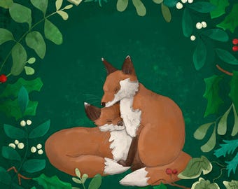 Pre-order Christmas foxes printed panel on quilting cotton 30.5 by 30.5 cms