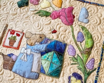 PDF pattern for Flos year quilting spring block  quilt raw edge applique tutorial free motion embroidery