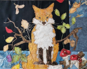 Printed pattern for Autumn Forest  block 3 quilt fox free motion embroidery applique raw edge