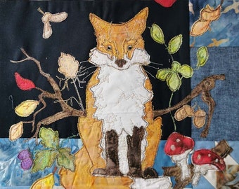 Printed pattern for Autumn Forest  block 3 quilt fox free motion embroidery applique raw edge