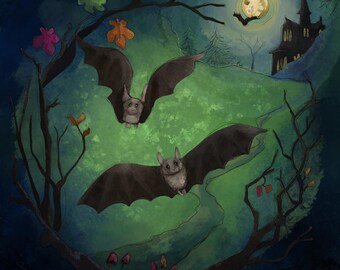 Pre-order Fabric panel spooky bats bright 30.5 cm square quilting cotton