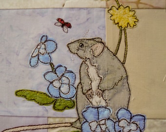 PDF pattern for Ellie's rainbow quilt part 4 rat and pansies  raw edge applique tutorial free motion embroidery