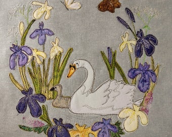 PDF pattern for Swan and signet iris raw edge applique tutorial free motion embroidery