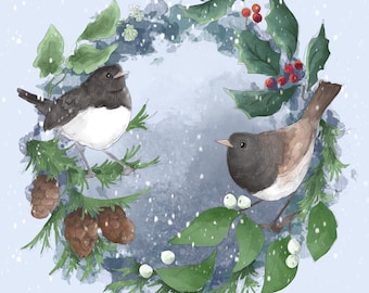 Pre-order dark eyed juncos printed panel on quilting cotton 30.5 by 30.5 cms