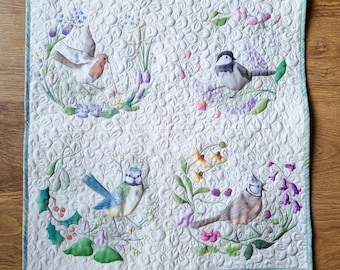 Original art for sale 'time passes by' 24 by 24" Wall hanging embroidered textile art