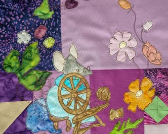 PDF pattern for  Sally the shrew in the autumn block 1 quilt raw edge applique tutorial free motion embroidery