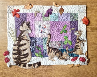 Fabric kit and Printed pattern for 'autumn wildcats" quilt raw edge applique tutorial free motion embroidery