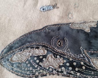PDF pattern for grey whale and calf panel raw edge applique tutorial free motion embroidery