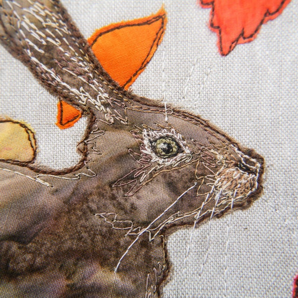 PDF pattern for Autumn Hare raw edge applique tutorial free motion embroidery